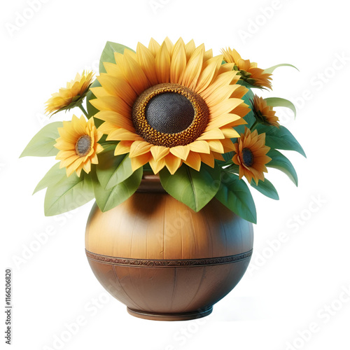 Sunflower vase isolated on white background