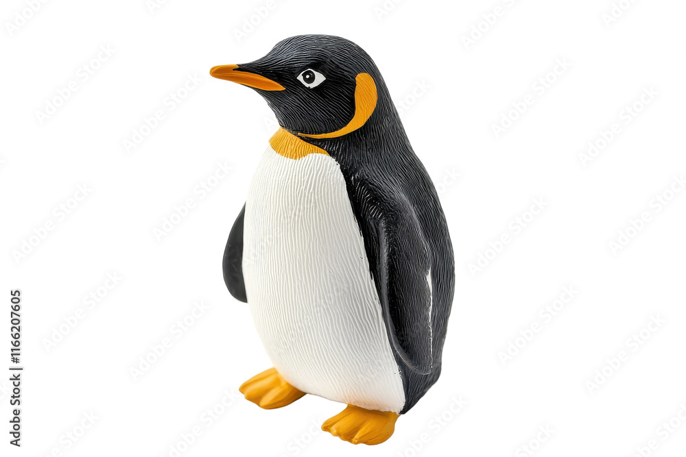 Fototapeta premium Penguin figurine on a white background highlighting its unique features and colors