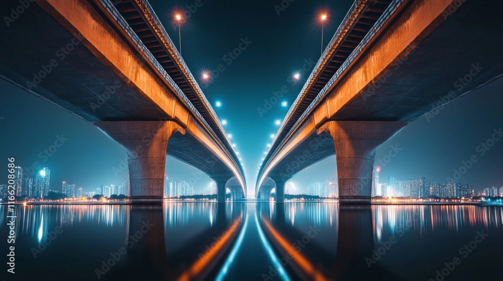 Fototapeta premium Urban Bridge with Illuminated Pathways at Night