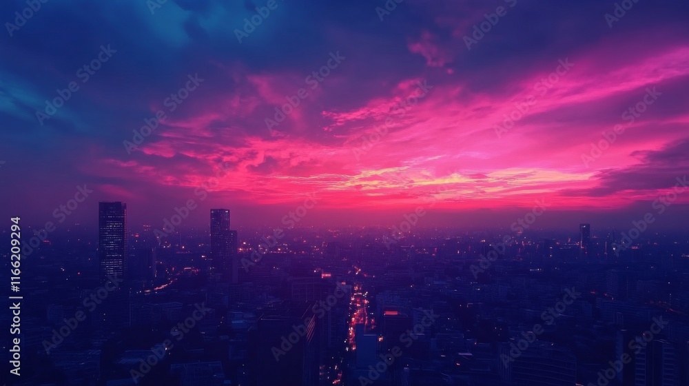 Obraz premium Vibrant Evening City Skyline with Colorful Skies