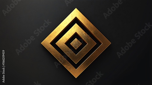 Gold geometric diamond shape on dark background. photo