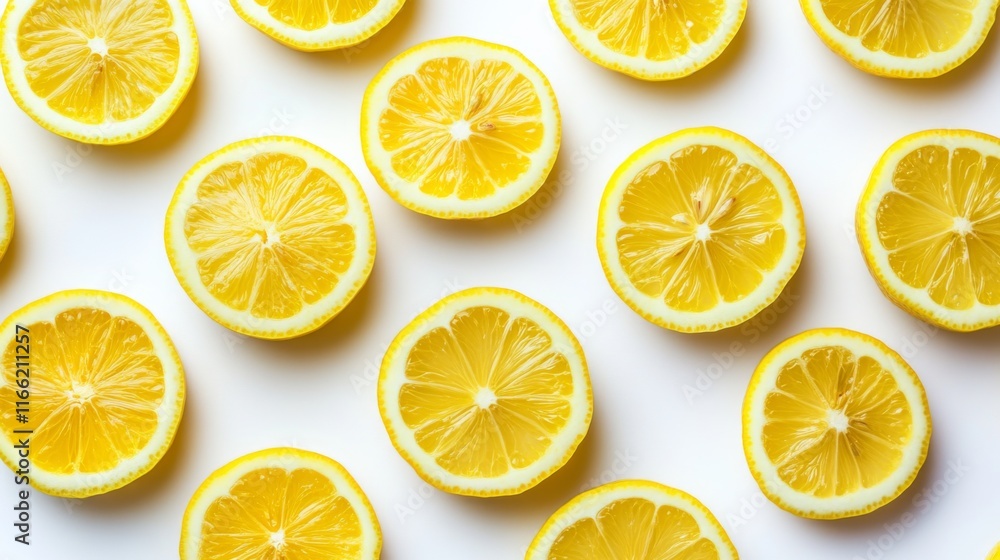 Artistic Presentation of Lemon Slices on White Background Artistic Presentation of Lemon Slices on White Background