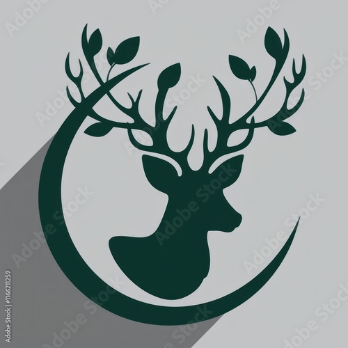 Elegant Deer Head Silhouette With Antlers And Leaves photo