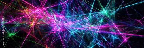 Glowing neon lines create an abstract visual experience in bright colors and intricate patterns. Generative AI