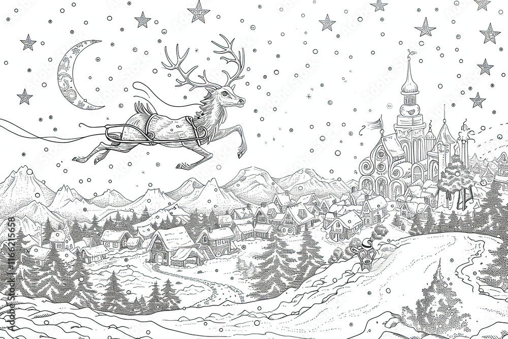 Naklejka premium Cute Christmas coloring pages featuring animals in festive holiday setting