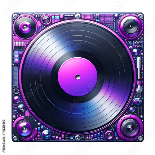 Blue purple technology vinyl record isolated on white background