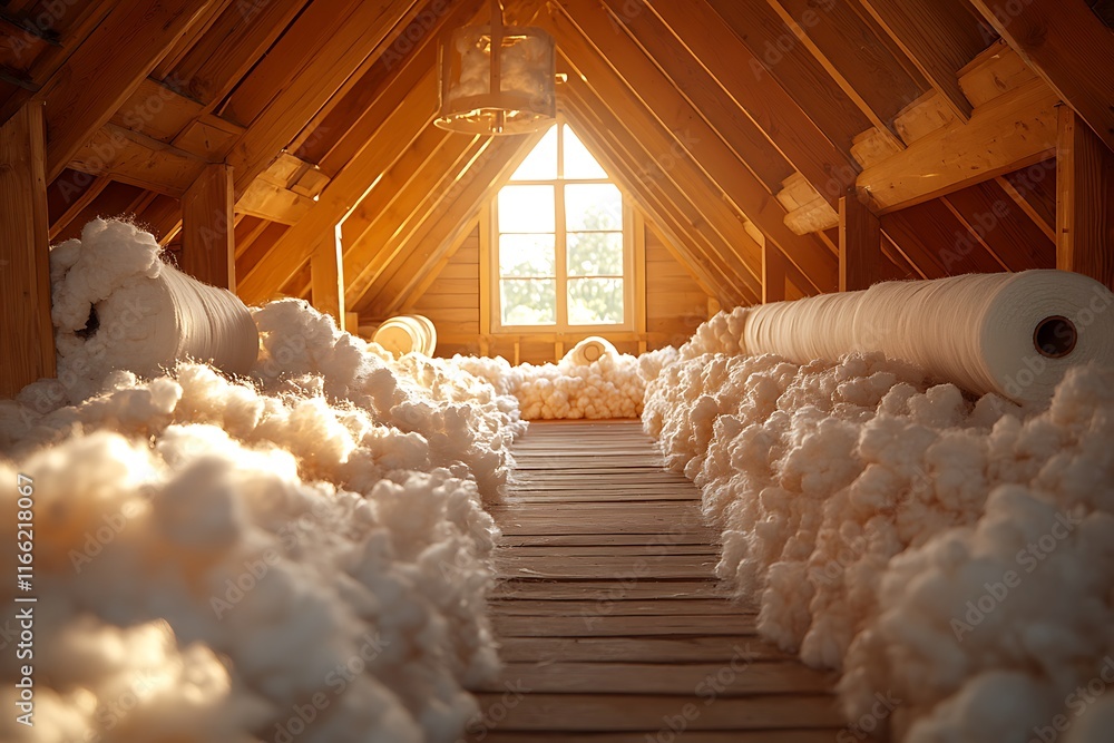 Obraz premium Attic Insulation and Raw Materials for a Sustainable Home