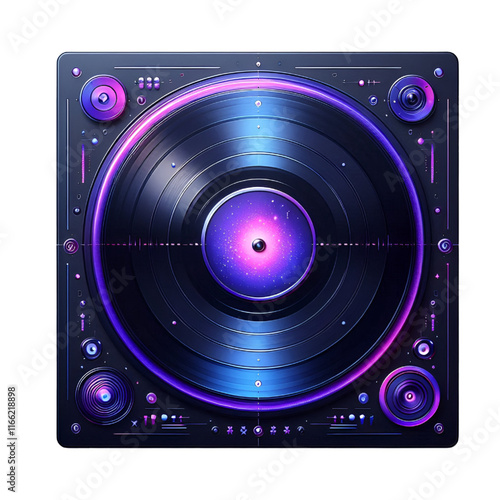 Blue purple technology vinyl record isolated on white background