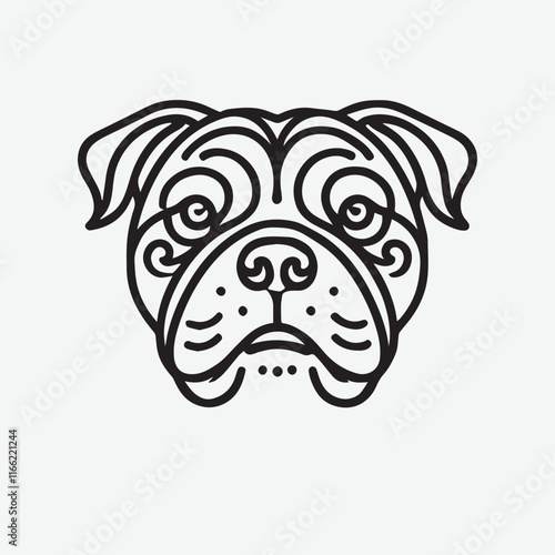 Bull dog line art face vector design, minimal bull dog face vector logo design.