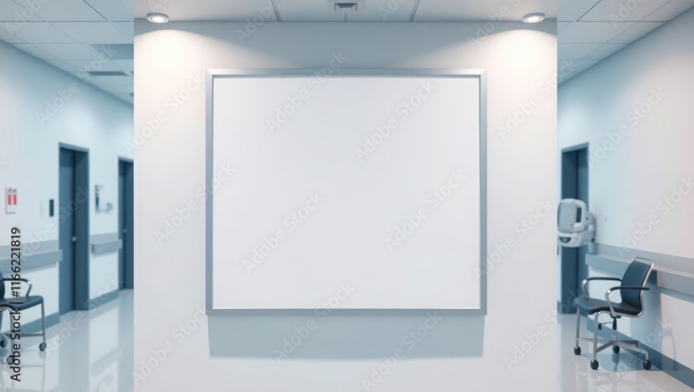 Blank Sign in Modern Hospital Corridor Blank Sign in Modern Hospital Corridor