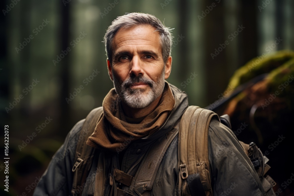 Portrait of a senior man with a backpack in the forest. Portrait of a senior man with a backpack in the forest.