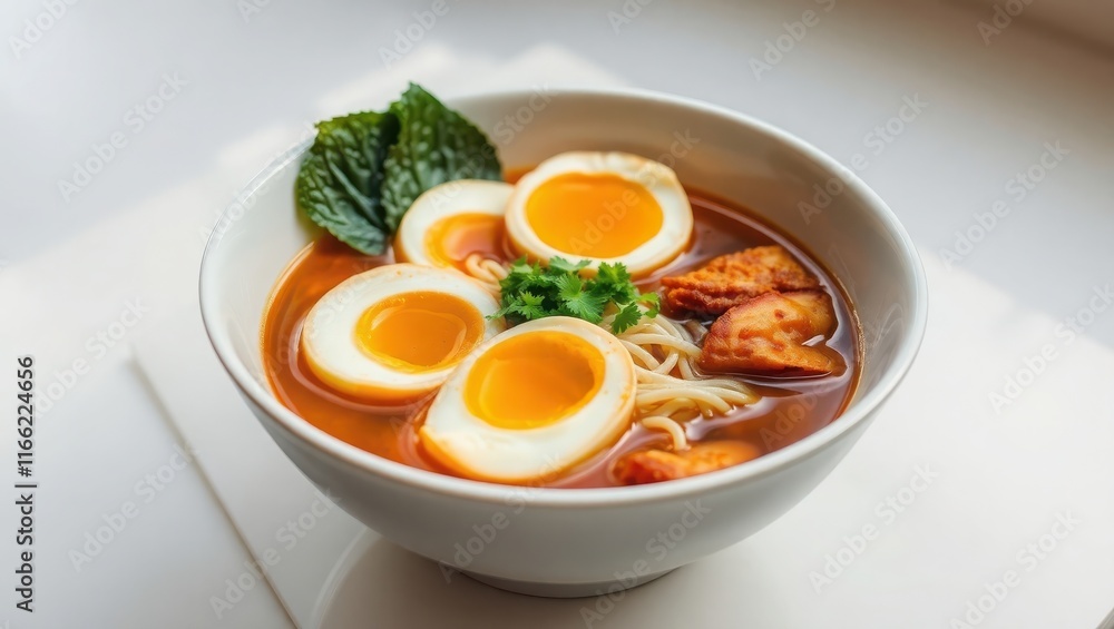 Delicious Ramen Soup with Soft Boiled Eggs Delicious Ramen Soup with Soft Boiled Eggs
