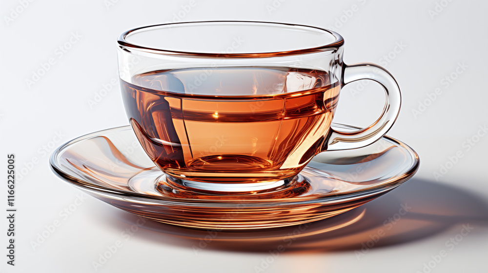 Transparent glass teacup with hot tea, perfect for a calming and aesthetic tea time, studio view. Transparent glass teacup with hot tea, perfect for a calming and aesthetic tea time, studio view.