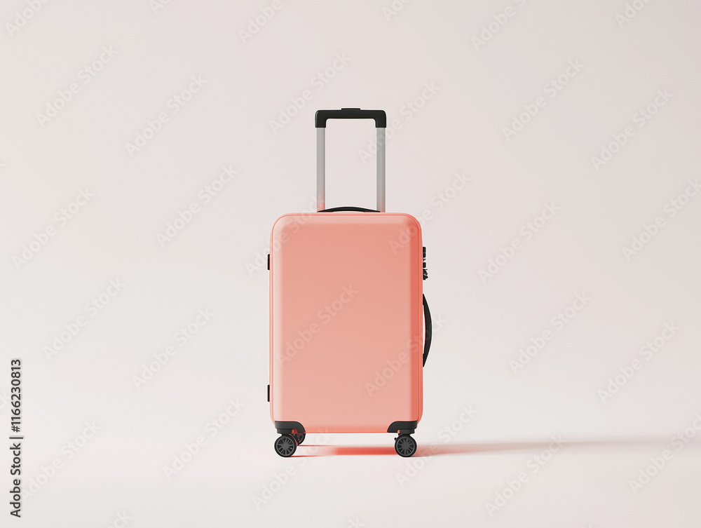 minimalist travel luggage bag in a radiant peach color, set against a pristine white background, evoking feeling of a sunny summer morning, with cabin size suitcase exuding minimalist travel luggage bag in a radiant peach color, set against a pristine white background, evoking feeling of a sunny summer morning, with cabin size suitcase exuding