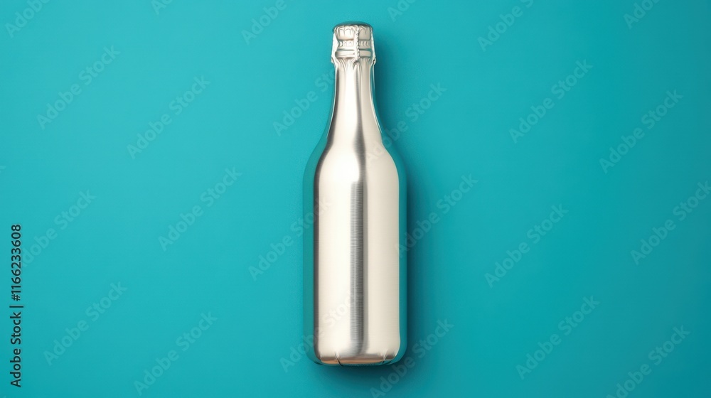 Fototapeta premium Elegant silver bottle on vibrant turquoise background perfect for branding