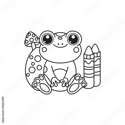 illustration of Black And White Coloring Book With Bold Lines, Cute Animal Frogy photo