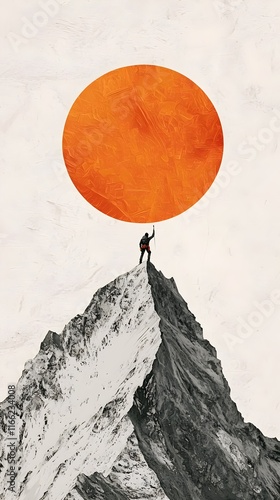 minimalist digital artwork of a climber at the top of the mountain