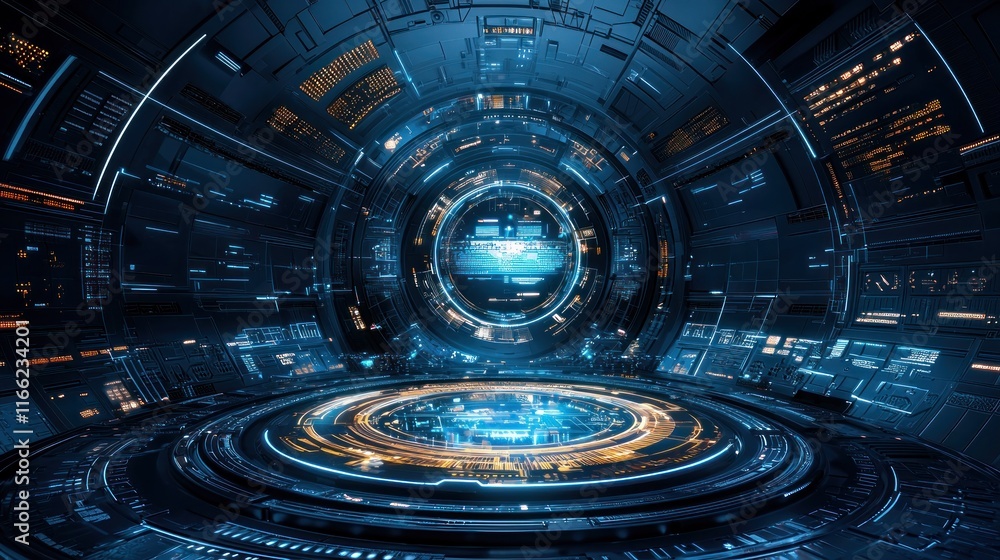 Futuristic Spaceship Interior: A Cyberpunk Digital Control Room Futuristic Spaceship Interior: A Cyberpunk Digital Control Room
