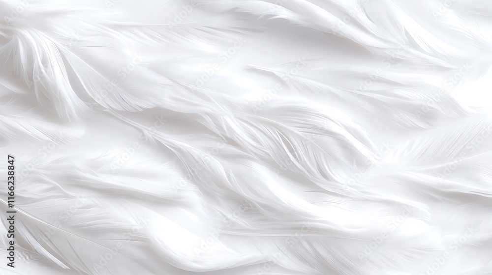 Obraz premium Close-up of soft, white feathers arranged in a flowing pattern, creating a smooth, textured background.