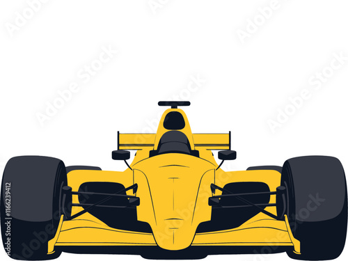 Front view of a yellow formula 1 car vector icon isolated on a transparent background.
