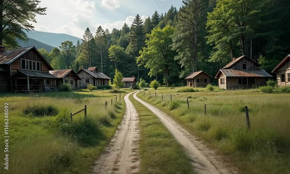 Serene Rustic Village Nestled in a Lush Green Forest Serene Rustic Village Nestled in a Lush Green Forest