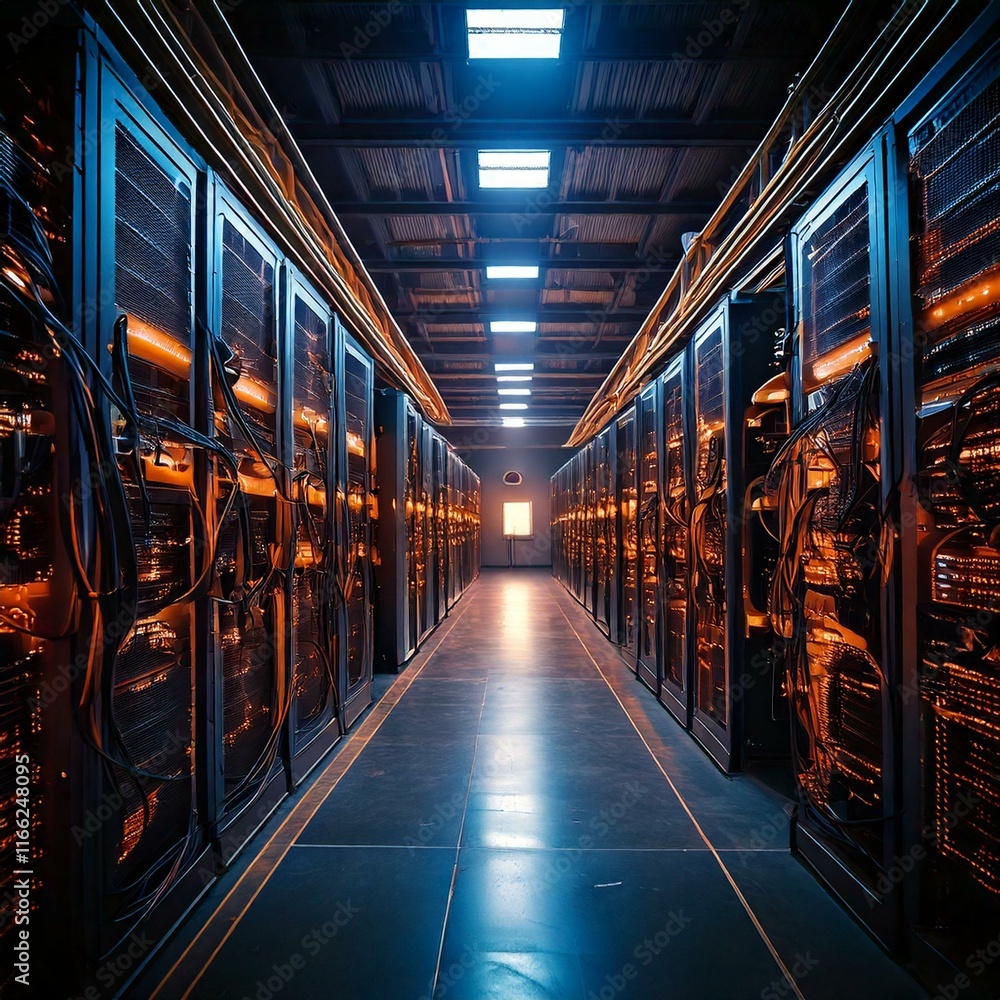 Fototapeta premium Crypto currency mining machines warehouse full of computer for mining bitcoin