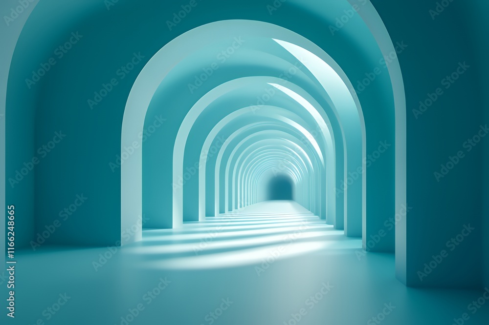 Fototapeta premium Abstract Teal Archway Corridor Leading To Light