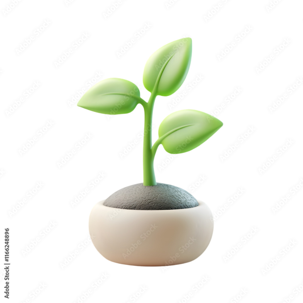 3D Illustration of a Young Green Plant in a Modern Pot 3D Illustration of a Young Green Plant in a Modern Pot