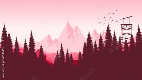 nature landscape with mountains hill environment vector illustration good for web banner, ads banner, tourism banner, wallpaper, background template, and adventure design backdrop