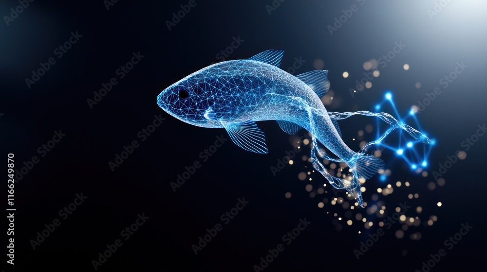 Naklejka premium A digital representation of a fish with glowing particles.