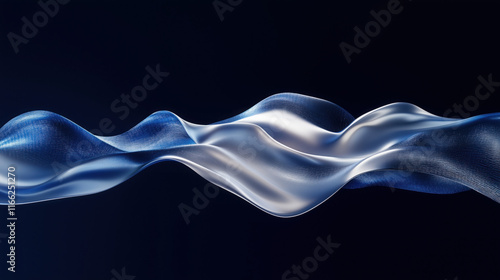 Abstract 3D Flowing Liquid-Like Wave Textures in Blue, Silver, and White Gradient background wallpaper