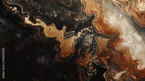 Abstract 3D Flowing Liquid-Like Wave Textures in Copper, Brown, and Champagne Gradient background wallpaper
