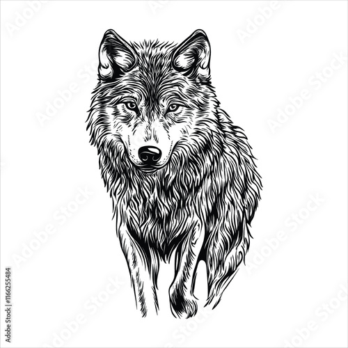 wolf hand drawn vector black white