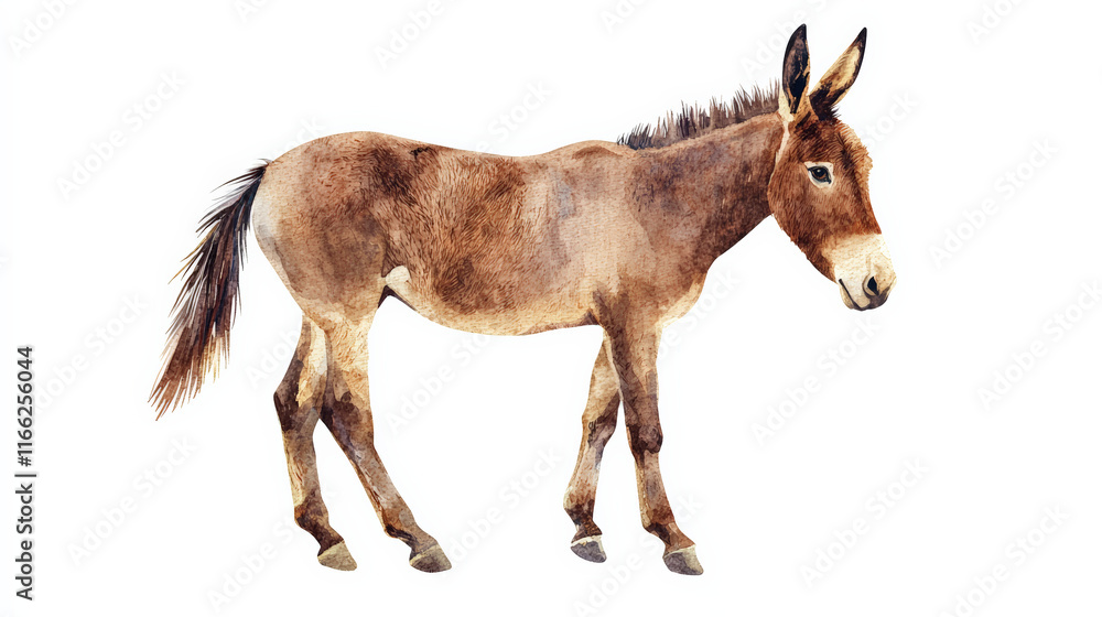 Watercolor painting of donkey with long ears, showcasing its unique features Watercolor painting of donkey with long ears, showcasing its unique features