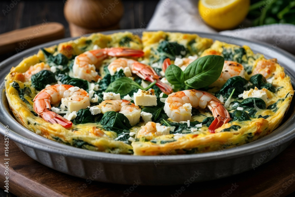 a spinach and feta frittata, garnish with chopped fresh parsley a spinach and feta frittata, garnish with chopped fresh parsley