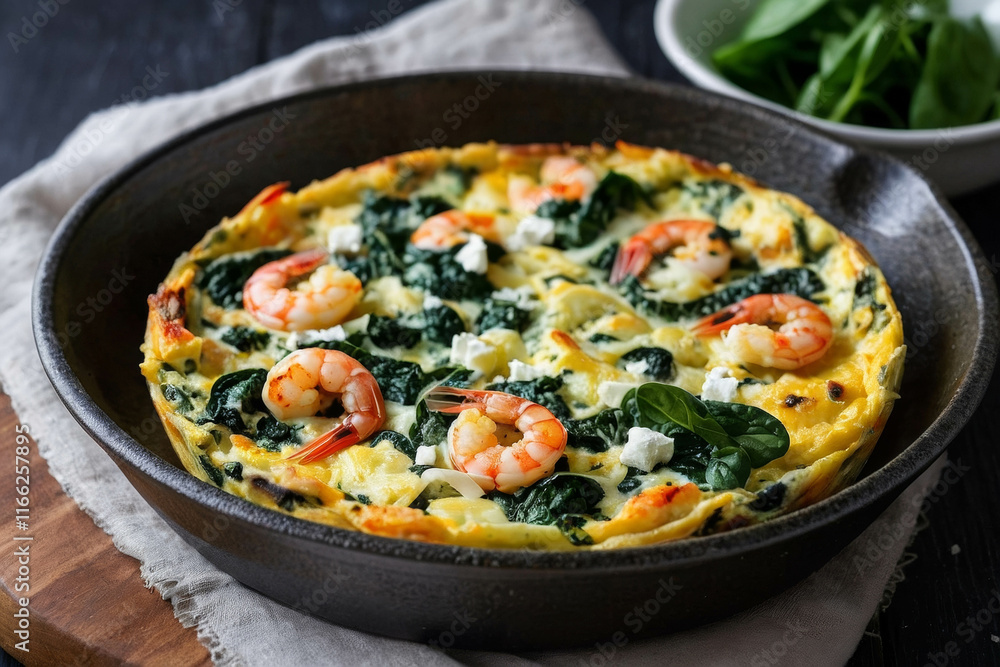 a spinach and feta frittata, garnish with chopped fresh parsley a spinach and feta frittata, garnish with chopped fresh parsley