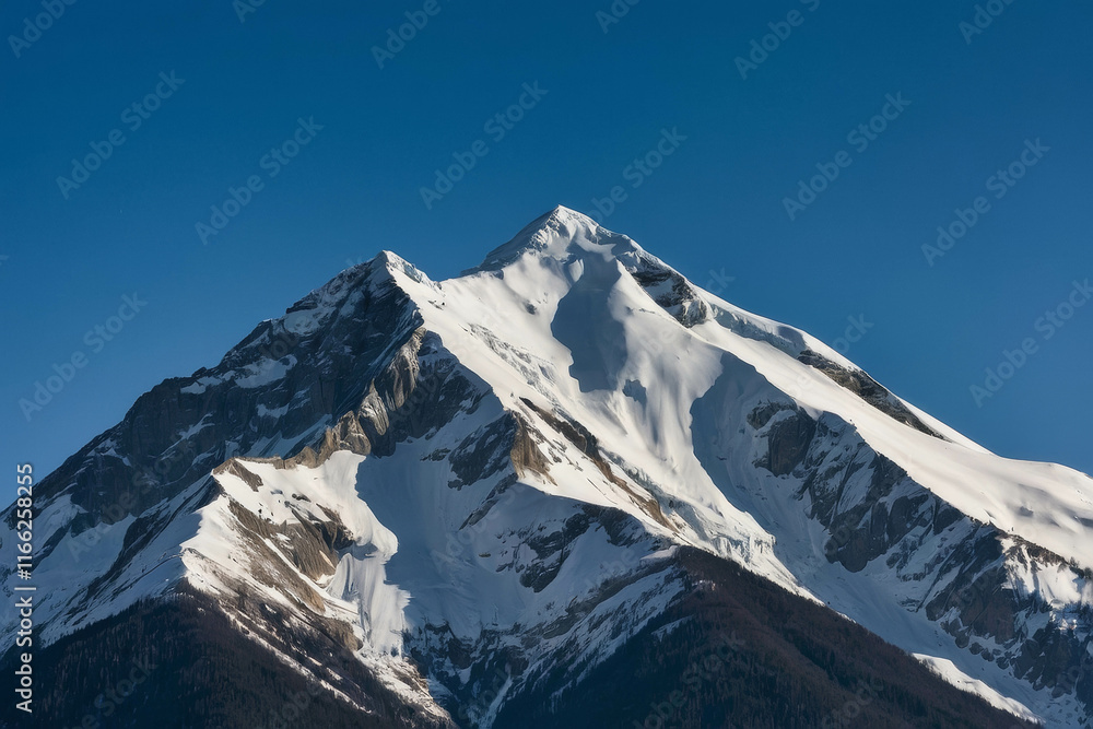 Obraz premium a snowy mountain peak against a clear blue sky