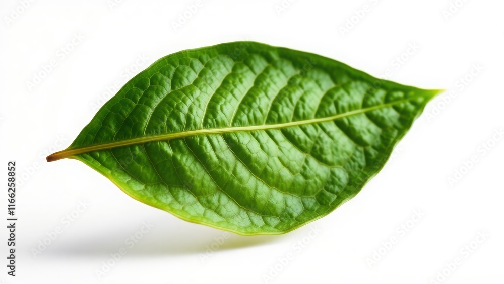 Single Vibrant Green Leaf Isolated on White Background Single Vibrant Green Leaf Isolated on White Background