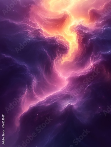 Obraz na płótnie Abstract Cosmic Nebula Swirling Purple and Orange Hues w salonie