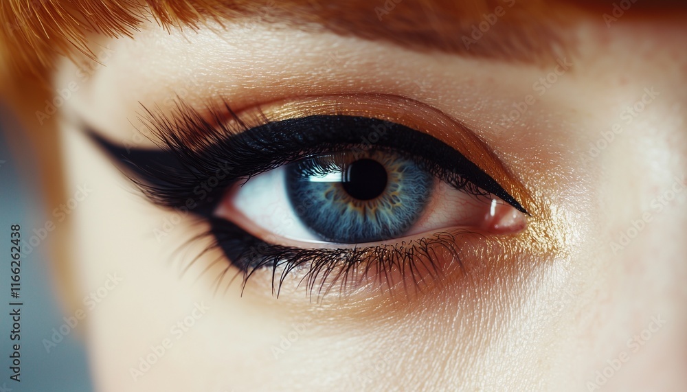 Obraz premium a female eye with dramatic false eyelashes and eyeliner after a beauty procedure.