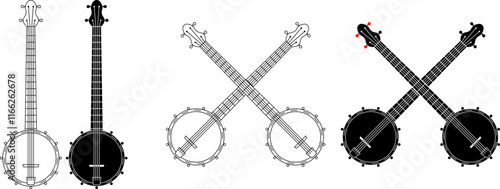 outline silhouette crossed banjo icon set