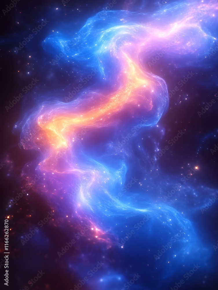 Celestial Nebula Cosmic Swirl Of Blue And Orange Hues