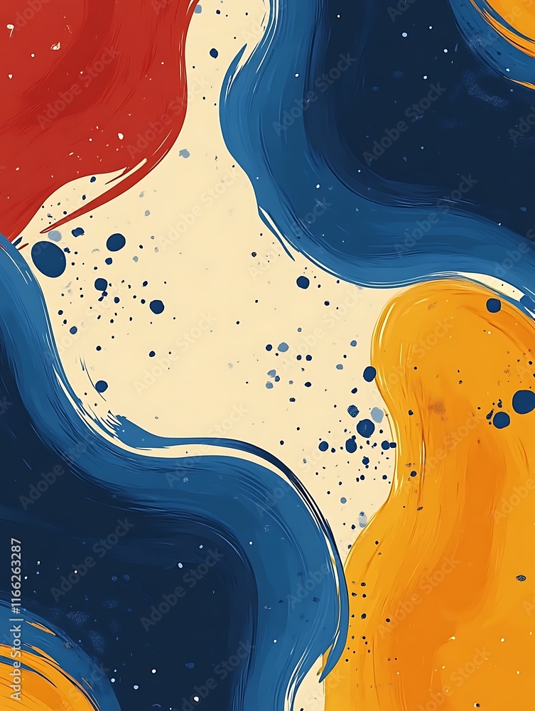 Abstract Swirling Paint Design With Blue Orange And Red Hues