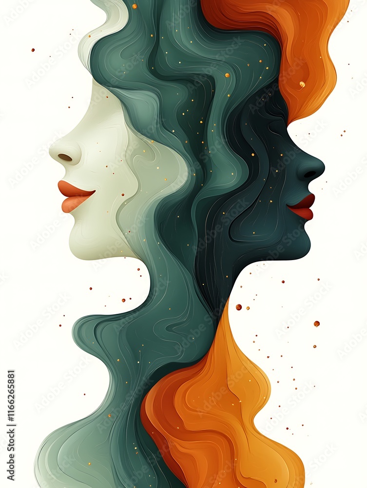 Abstract Portrait of Two Women Intertwined