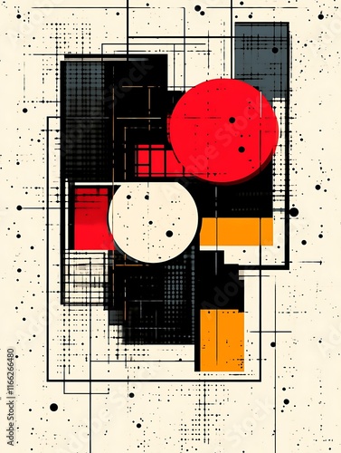 Obraz na płótnie Abstract Geometric Composition with Red and Orange Circles w salonie