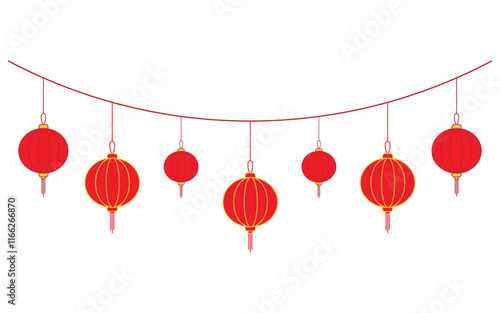 Set of lampion lanterns chinese hanging illustration design template