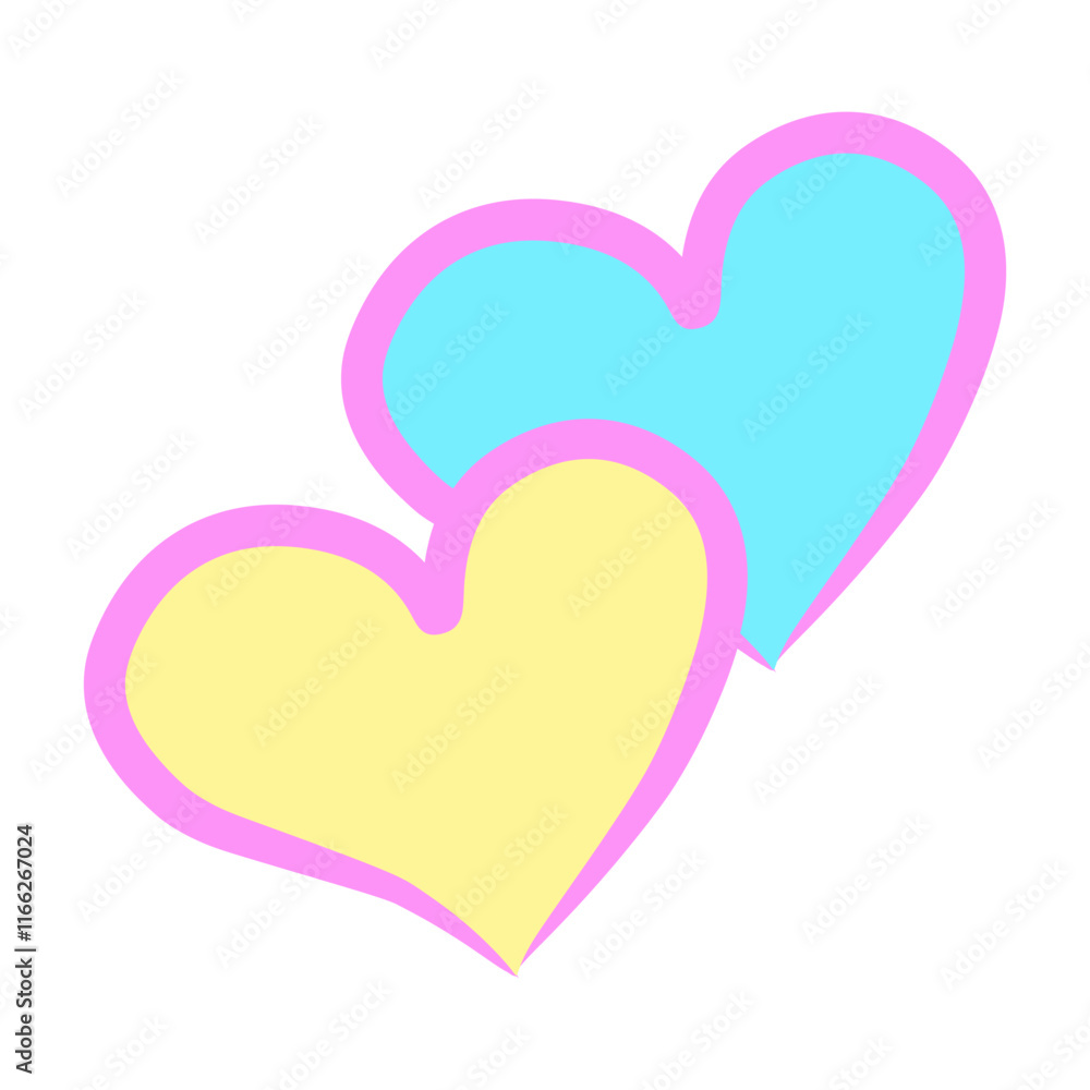 Vector illustration of two cute love shapes in pastel colors on a white background. Pink outline love shapes icon. Vector illustration of two cute love shapes in pastel colors on a white background. Pink outline love shapes icon.