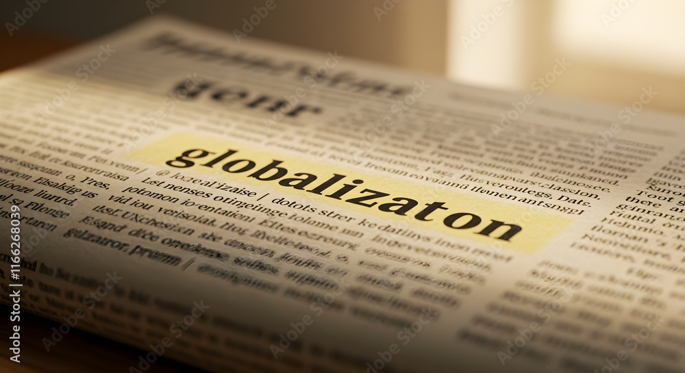 Word Globalization highlighted on a newspaper, Globalization concept, impacts of globalization Word Globalization highlighted on a newspaper, Globalization concept, impacts of globalization
