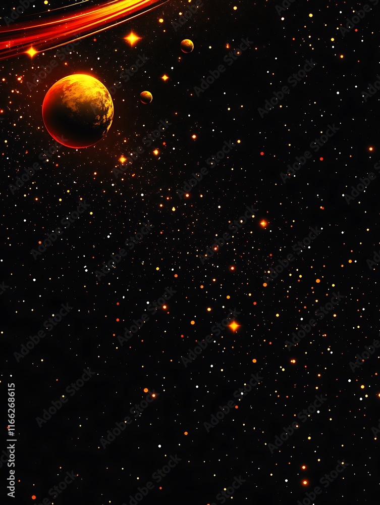 Fiery Planet Orbiting Within A Starry Galaxy