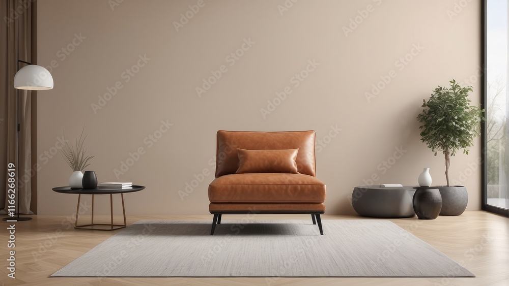 Modern living room design, leather lounge chairs furniture, bright natural color Modern living room design, leather lounge chairs furniture, bright natural color